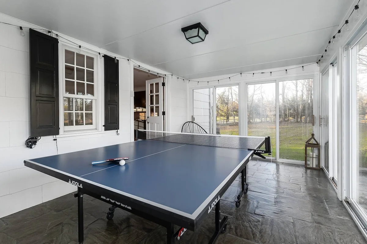 Ping pong table in the farmhouse recreation room